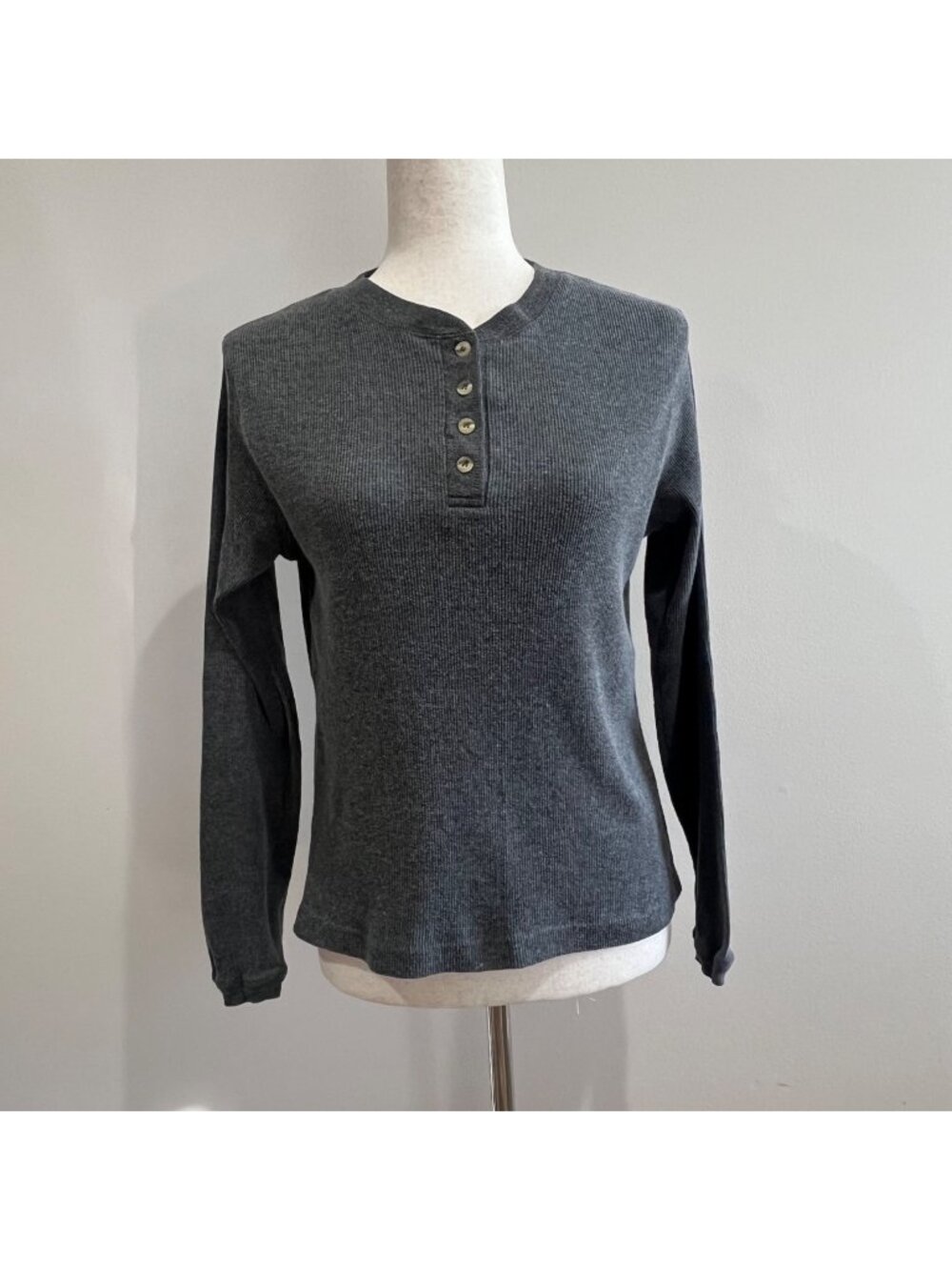 Fiorlini International Vtg 90s Henley Waffle Knit Top Womens M Gray Fitted